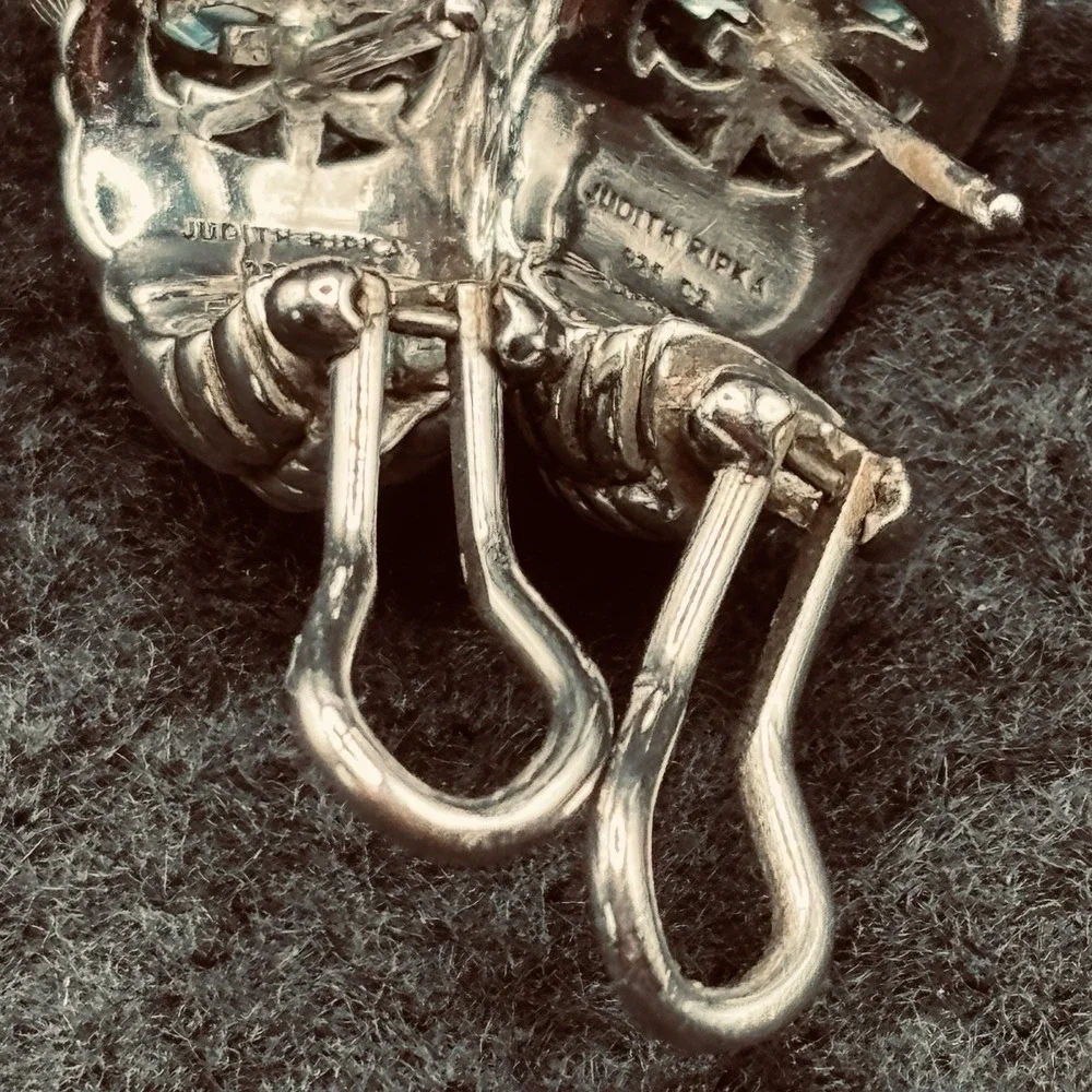Judith Ripka Sterling Silver Blue Topaz Diamonique Shrimp Earrings Designer